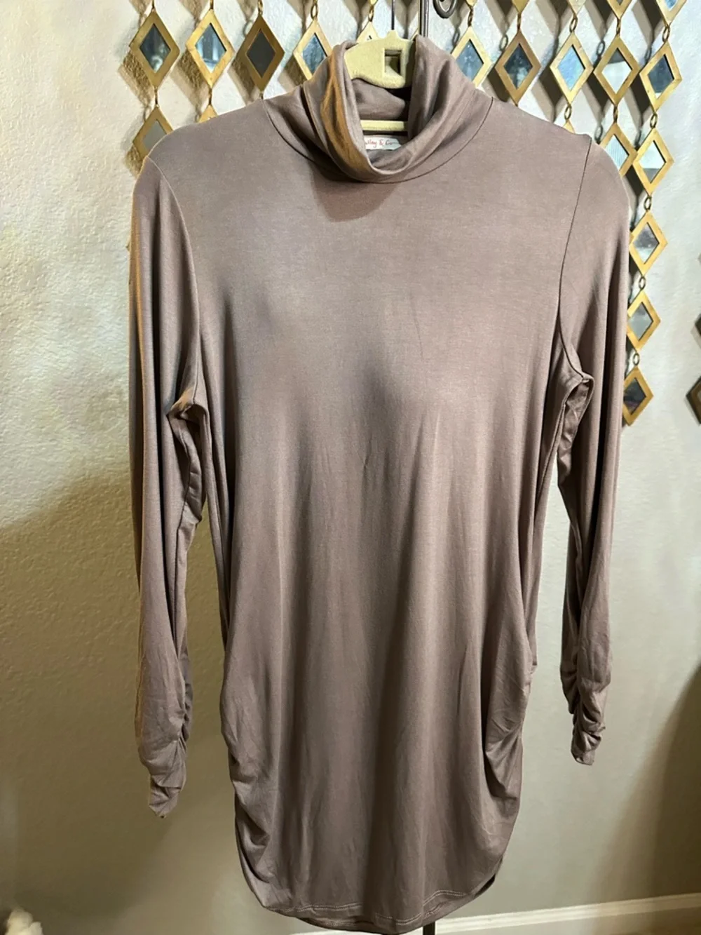 NWT Taupe Long Sleeve Tunic w/ Ruching Detail
